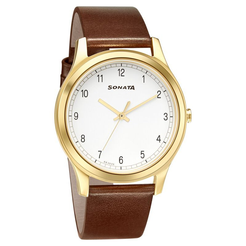Sonata Quartz Analog Watch for Men White Dial With Leather Strap
